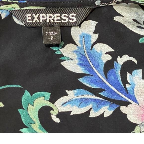 Express Womens Blouse Sheer‎ Floral Print V Neck Short Sleeves Size S Mystigoth - Picture 7 of 9